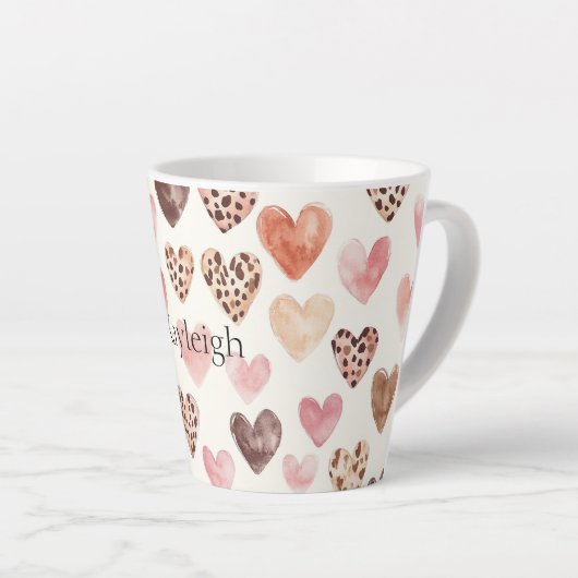 Roze Bruin Luipaard Print Hearts Latte Mok (Rechterhoek)