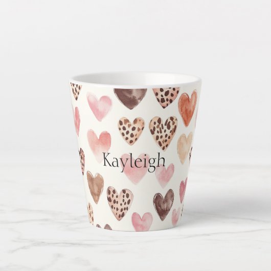 Roze Bruin Luipaard Print Hearts Latte Mok (Voorkant)