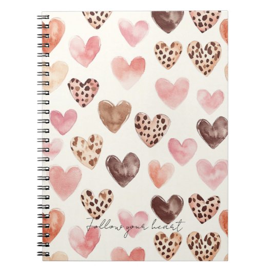 Roze Bruin Luipaard Print Hearts Notitieboek (Voorkant)