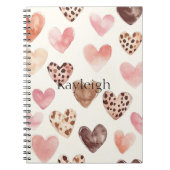 Roze Bruin Luipaard Print Hearts Notitieboek (Voorkant)
