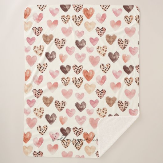Roze Bruin Luipaard Print Hearts Sherpa Deken (Voorkant)