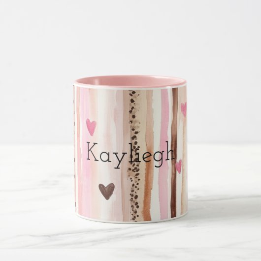 Roze Bruin Luipaard Print Hearts Stripes Kerstmis Mok (Midden)