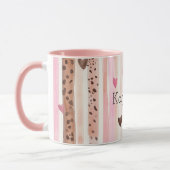 Roze Bruin Luipaard Print Hearts Stripes Kerstmis Mok (Links)