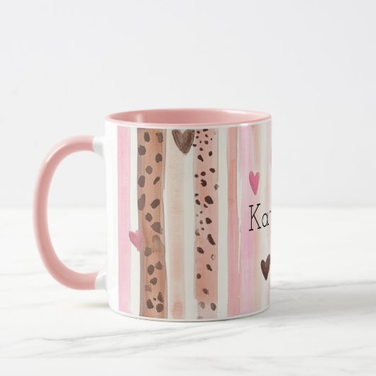 Roze Bruin Luipaard Print Hearts Stripes Kerstmis Mok (Links)