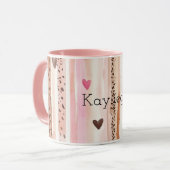 Roze Bruin Luipaard Print Hearts Stripes Kerstmis Mok (Voorkant links)