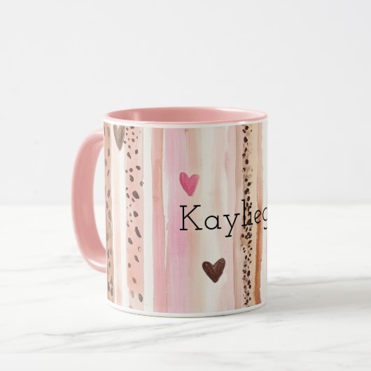 Roze Bruin Luipaard Print Hearts Stripes Kerstmis Mok (Voorkant links)