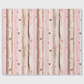 Roze Bruin Luipaard Print Hearts Stripes Verjaarda Cadeaupapier (Vlak)