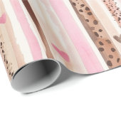 Roze Bruin Luipaard Print Hearts Stripes Verjaarda Cadeaupapier (Rol Hoek)