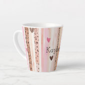 Roze Bruin Luipaard Print Hearts Stripes Verjaarda Latte Mok (Linkerhoek)