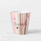 Roze Bruin Luipaard Print Hearts Stripes Verjaarda Latte Mok (Voorkant)
