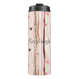 Roze Bruin Luipaard Print Hearts Stripes Verjaarda Thermosbeker
