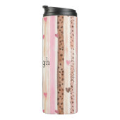 Roze Bruin Luipaard Print Hearts Stripes Verjaarda Thermosbeker (Geroteerd rechts)