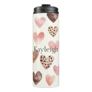 Roze Bruin Luipaard Print Hearts Thermosbeker