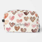 Roze Bruin Luipaard Print Hearts Toilettasje (Voorkant)