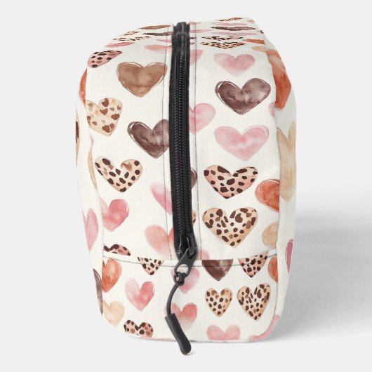 Roze Bruin Luipaard Print Hearts Toilettasje (Rechts)