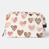Roze Bruin Luipaard Print Hearts Toilettasje (Achterkant)