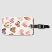 Roze Bruin Luipaard Print Hearts Verjaardag Bagagelabel (Voorkant (horizontaal))