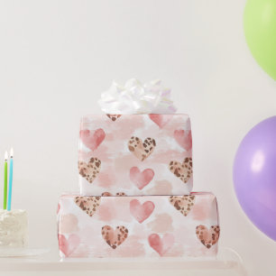 Roze Bruin Luipaard Print Hearts Verjaardag Cadeaupapier