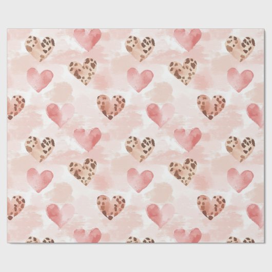 Roze Bruin Luipaard Print Hearts Verjaardag Cadeaupapier (Vlak)