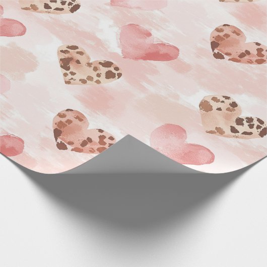 Roze Bruin Luipaard Print Hearts Verjaardag Cadeaupapier (Hoek)