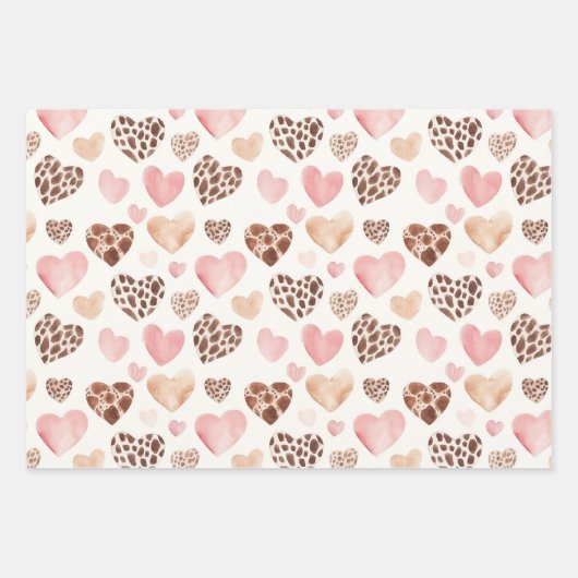 Roze Bruin Luipaard Print Hearts Verjaardag Inpakpapier Vel (Voorkant 3)