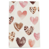 Roze Bruin Luipaard Print Hearts Verjaardag Medium Cadeauzakje (Voorkant)
