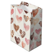 Roze Bruin Luipaard Print Hearts Verjaardag Medium Cadeauzakje (Achterkant Gekanteld)