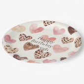 Roze Bruin Luipaard Print Hearts Verjaardag Papieren Bordje (Gekanteld)