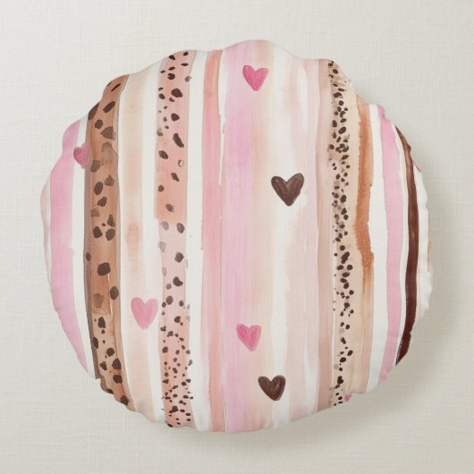 Roze Bruin Luipaard Print Hearts Verjaardag Rond Kussen (Achterkant)