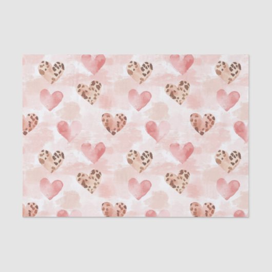 Roze Bruin Luipaard Print Hearts Verjaardag Tissuepapier (Voorkant)