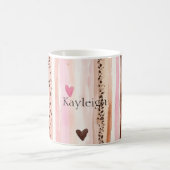 Roze Bruin Luipaard Print Stripes Harten Koffiemok (Center)