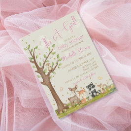 Roze Bruin Meisje Waterverf Woodland Animals Kaart