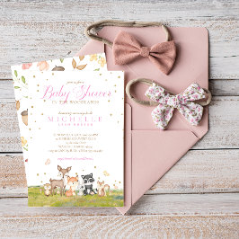 Roze Bruin Meisje Waterverf Woodland Animals Kaart