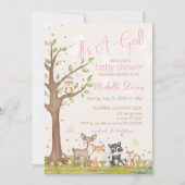 Roze Bruin Meisje Waterverf Woodland Animals Kaart (Voorkant)