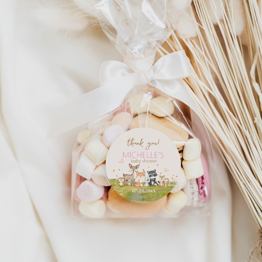 Roze Bruin Meisje Waterverf Woodland Animals Ronde Sticker