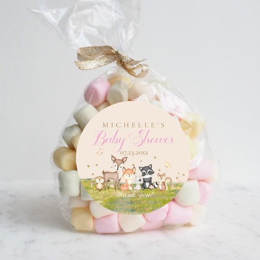 Roze Bruin Meisje Waterverf Woodland Animals Ronde Sticker