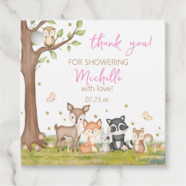 Roze Bruin Meisje Waterverf Woodland Animals Squar Bedankjes Labels