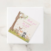 Roze Bruin Meisje Woodland Dieren Vierkant Bedankjes Labels (In situ)