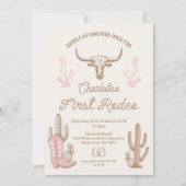 Roze Bruin Meisjes Eerste Rodeo 1e Verjaardag Kaart (Voorkant)