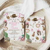 Roze Bruin Meisjes Eerste Rodeo 1e Verjaardag Kaart