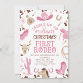 Roze Bruin Meisjes Paard Eerste Rodeo 1e Verjaarda Kaart (Voorkant)