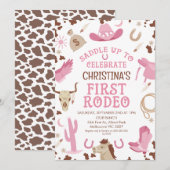 Roze Bruin Meisjes Paard Eerste Rodeo 1e Verjaarda Kaart (Voorkant / Achterkant)