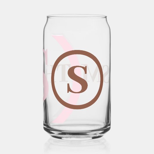 Roze Bruin Monogram Naam Blikvorm Glas (Achterkant)