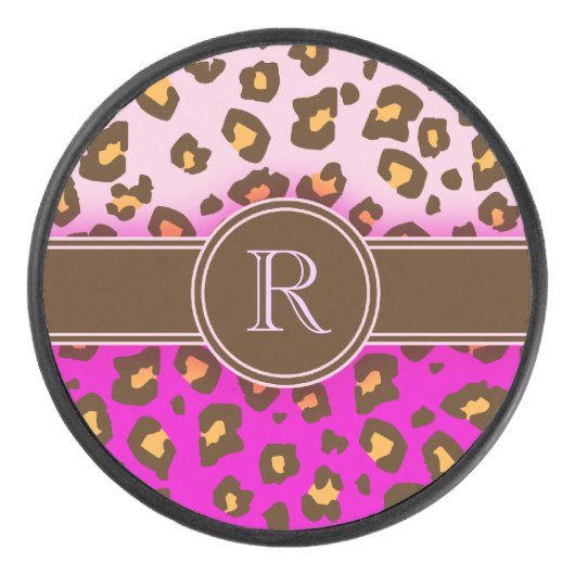 Roze bruin monogram van de luipaard hockey puck (Voorkant)