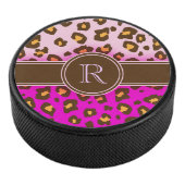 Roze bruin monogram van de luipaard hockey puck (3/4)