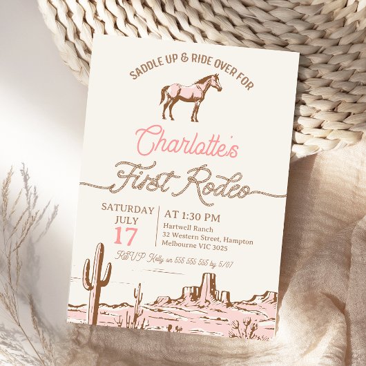  Roze Bruin Paard Eerste Rodeo 1e Verjaardag Kaart