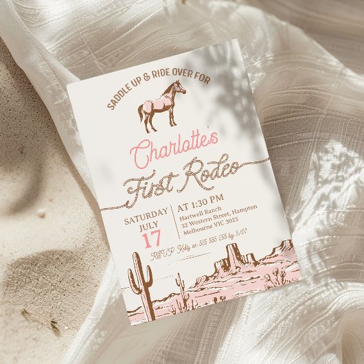  Roze Bruin Paard Eerste Rodeo 1e Verjaardag Kaart