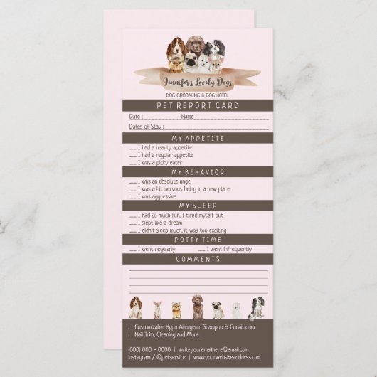 Roze bruin pakket rapport instapend Dog Grooming (Voorkant / Achterkant)