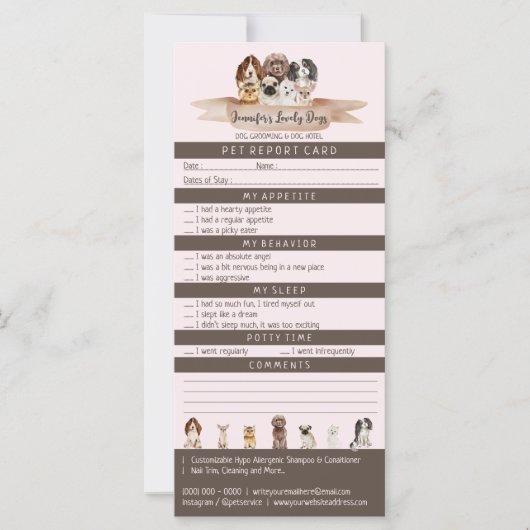 Roze bruin pakket rapport instapend Dog Grooming (Voorkant)