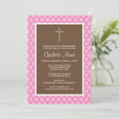 Roze bruin polaire dot Cross Baptisme Christening Kaart (Staand voorkant)